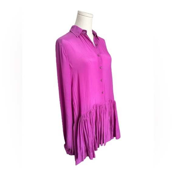 Purple Silk Mini Dress Karina Grimaldi Constance Solid Women Size XS Sm NO BELT - Picture 8 of 16